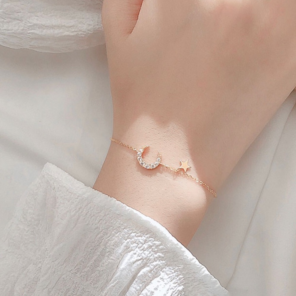 CZ Gold Moon & Star Bracelet - Picture 2 of 6